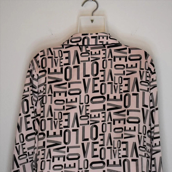 Victorias Secret Love Pajama Shirt Sz M Pink Satin Button Down Sleep Lounge PJs - Picture 9 of 15